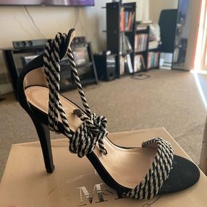 Black and White Open toe Lace up heels